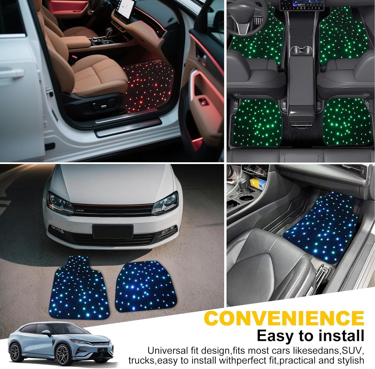 Starlight Floor Mats for Car - Universal Fit, Starlight LED Floor Mats App Control, Waterproof Washable Creates A Romantic Atmosphere for Dates - USB Cable