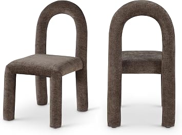 Meridian Furniture 11061Brown-C Amari Collection Modern | Contemporary Dining Chair with Soft Brown Chenille Fabric, Iron Inner Frame, 19.5" W x 24" D x 35.5" H, Brown, Set of 2
