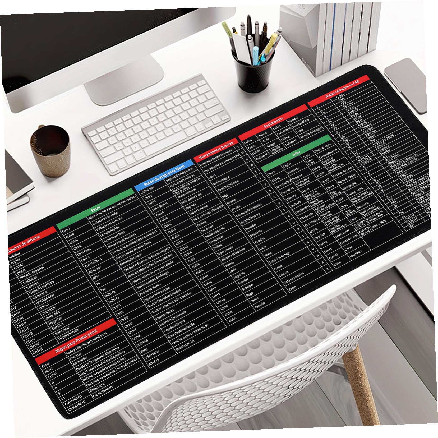 MAGICLULU Mauspad mit Tastenkombinationen 300x800x3mm Gummi Stoff | Excel Spickzettel, Multifunktional und Stabil Platziert, für Arbeit und Spiel, Großes Desktop Pad