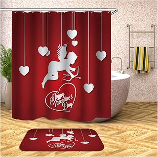 KnSam - Juego de baño de 2 Piezas de poliéster Impermeable, Accesorios de baño Coloridos, Cortina de Ducha + Alfombrilla de baño + 12 Anillas para Cortinas de Ducha