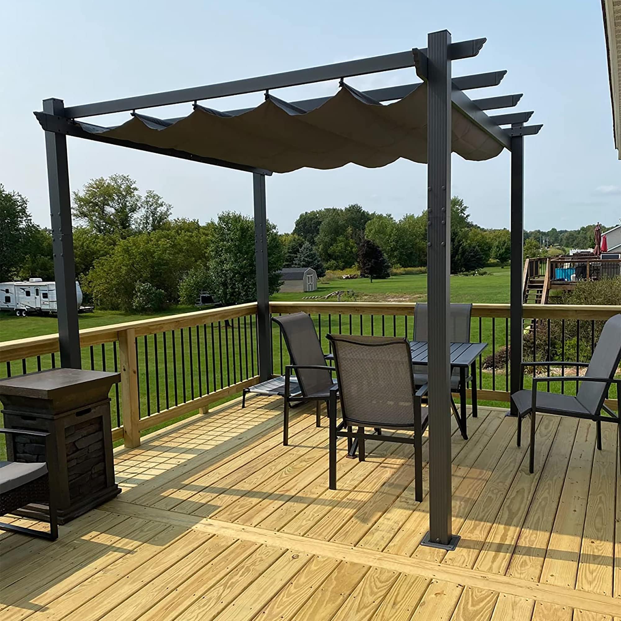 PURPLE LEAF 3 X 3 m Retractable Pergola with Adjustable Canopy, Aluminium Garden Pergola Gazebo, UV & Water Resistant Patio Shelter for Outdoor Garden, Terrace & Deck,Grey