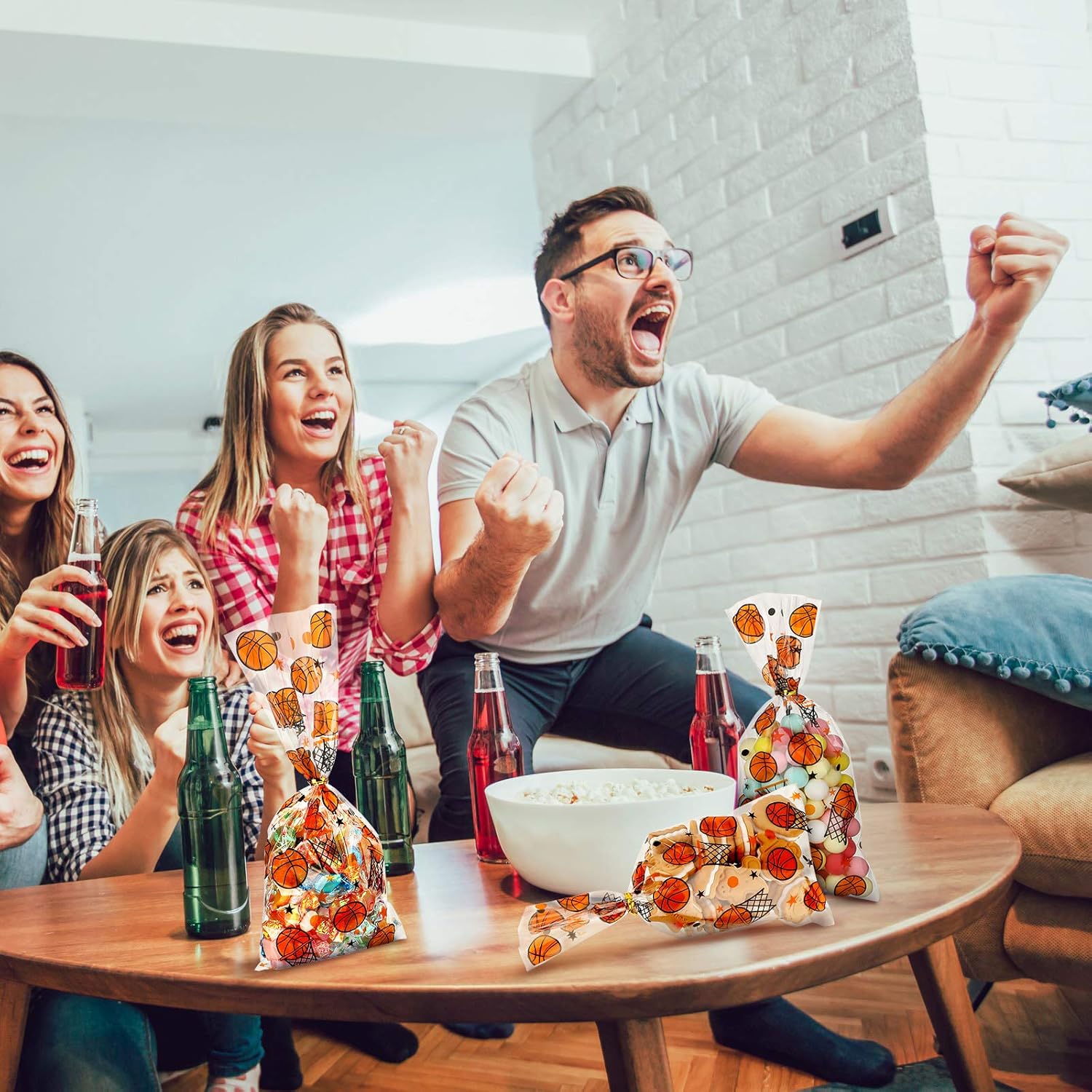 Zonon 100 Pcs Basketball Party Goodie Treat Bags Basketball Theme 5x11 Inch Plastic Cellophane Gift Candy Cookie Snack Sports Bag Birthday with 150 Pcs Gold Twist Ties for Valentines Team Party Favors - Image 3