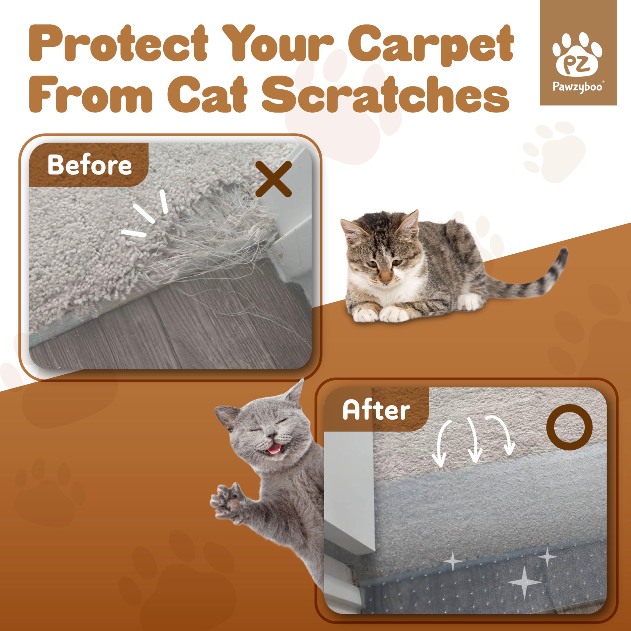 Pawzyboo 8.2Ft Cat Carpet Protector for Doorway, Carpet Scratch Stopper, Door Clear Runner Rug Carpet Protector for Pets, Plastic Carpet Protector Roll Mat to Protect from Cat Scratch, Up to 3 Doors