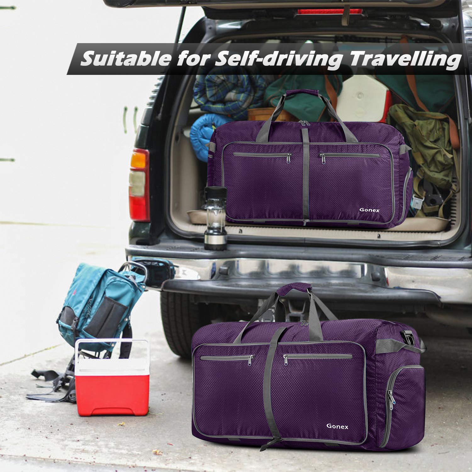 Gonex Leichter Faltbare Reise-Gepäck 80L, Farbe: Schwarz, Duffel Taschen Uebernachtung Taschen/Sporttasche für Reisen Sport Gym Urlaub