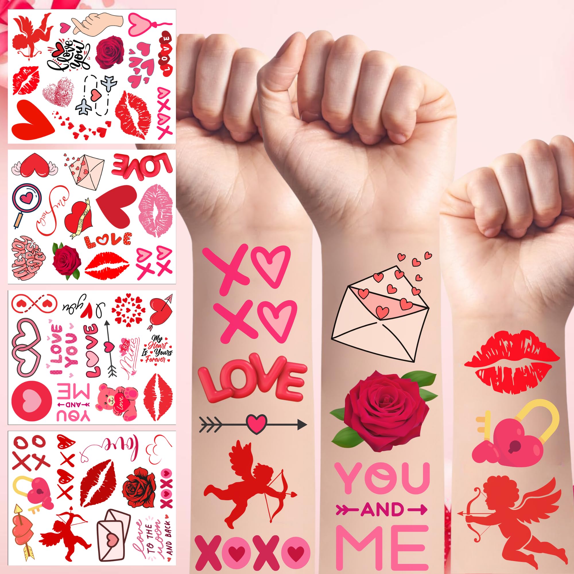 Valentine Temporary Tattoos Valentine Decorations Party Favors Love Kiss Heart Rose Lips Rose Valentine Party Supplies Accessories Gift Idea For Couple Stickers Décor Kids Boy Girls Teens Adult