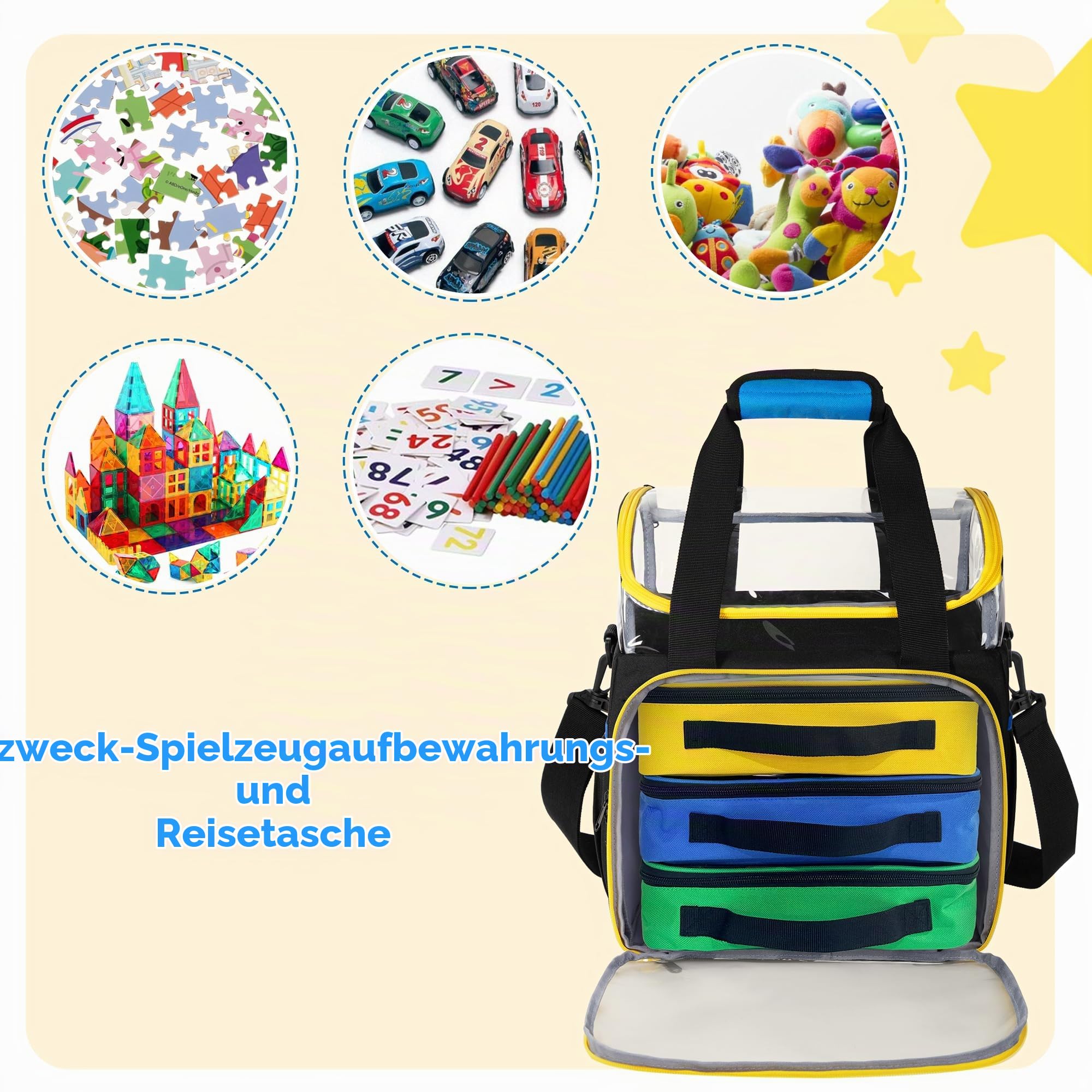 Rexmica 4 Stück Spielzeug Aufbewahrungstasche, Doppellagige Spielzeugtasche