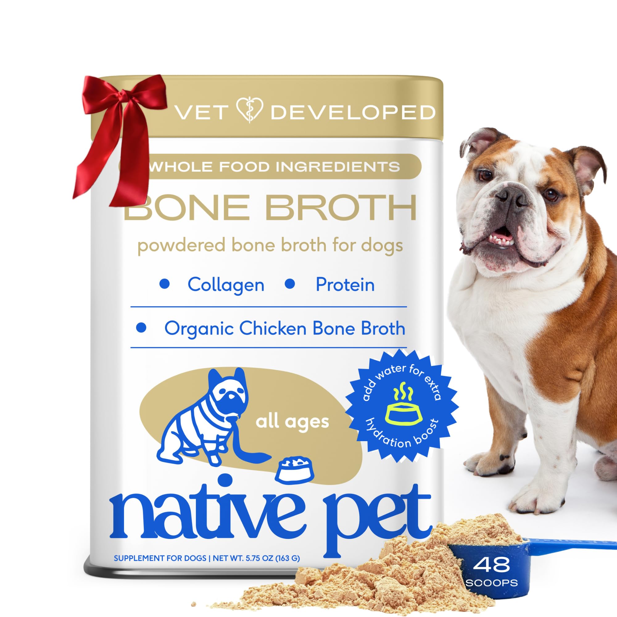 NATIVE Pet Bone Broth and Food Additive for Picky Eaters | Dog Topper for Dry Food (Chicken 5.75 Oz)