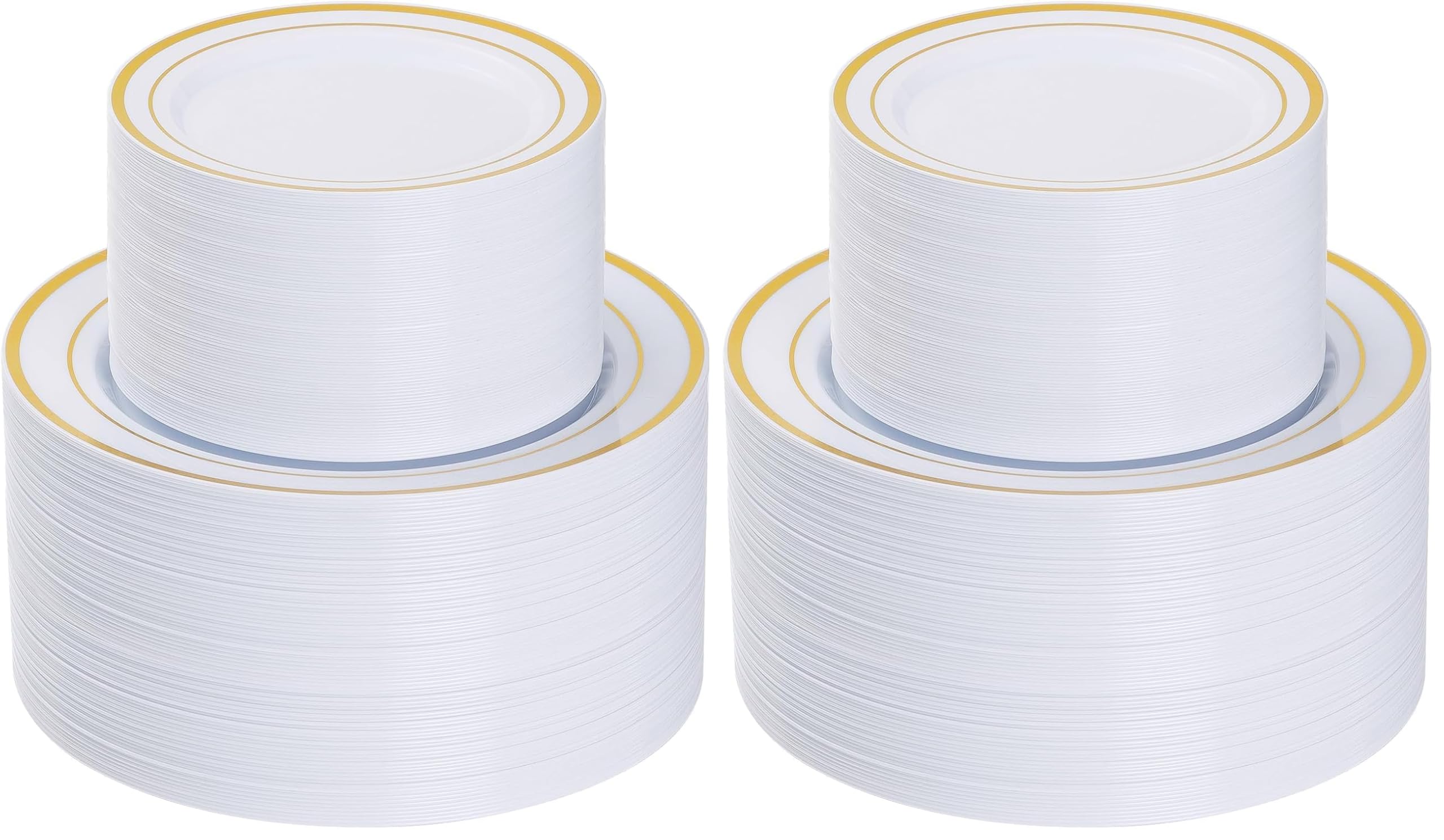 Goodluck 200PCS Gold Plastic Plates, Heavy Duty Disposable Gold Plates with 100 10.25 inch Dinner Plates and 100 7.5 inch Dessert Plates for Party, Holiday, Wedding, Thanksgiving (Pack of 2)