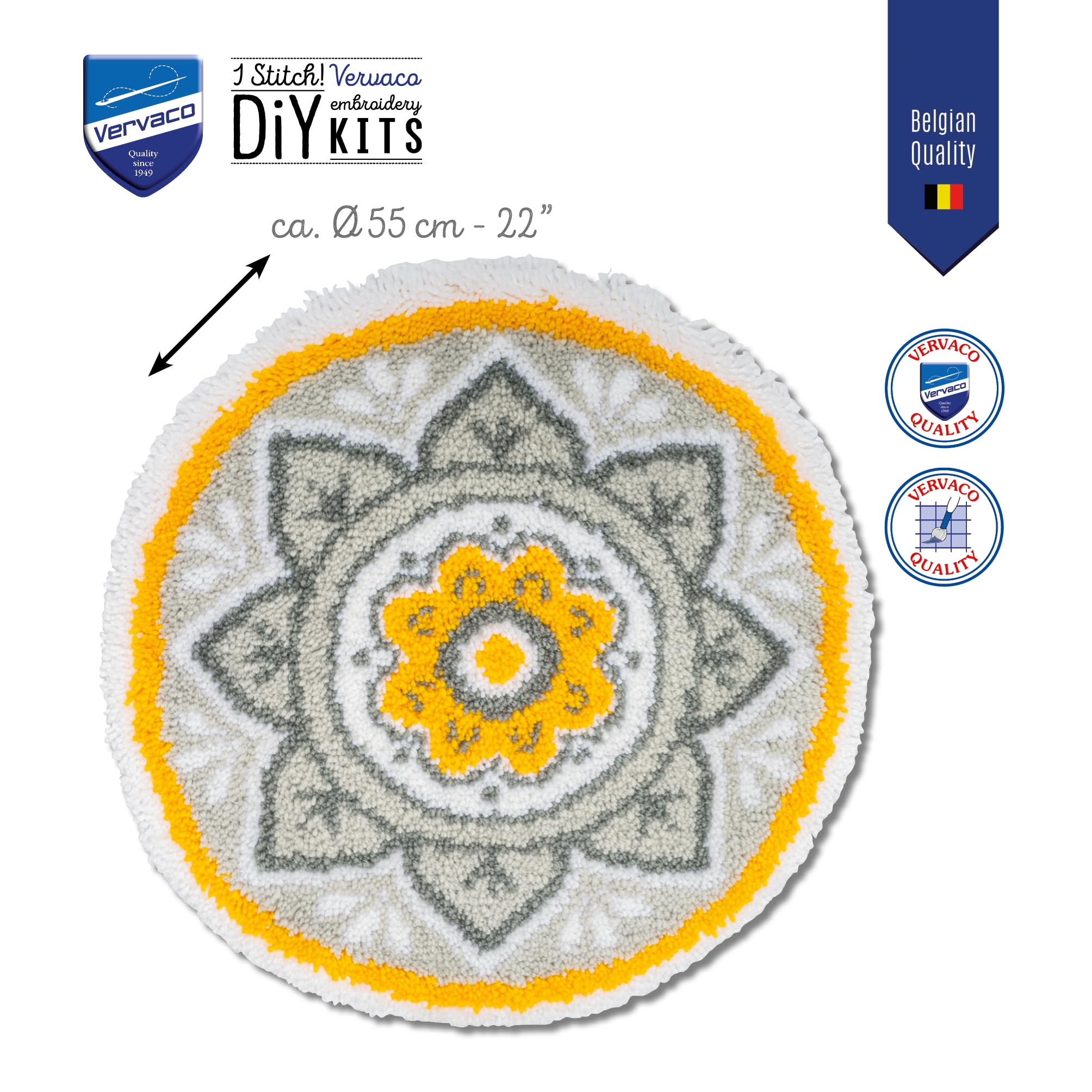 VERVACO Latch Hook Kit Zestaw Dywanik MANDALA Haft Dywanowy dla Początkujących 55 x 55 cm Zrób to Sam Zestaw Kreatywny dla Dorosłych DIY Dekoracja Domu