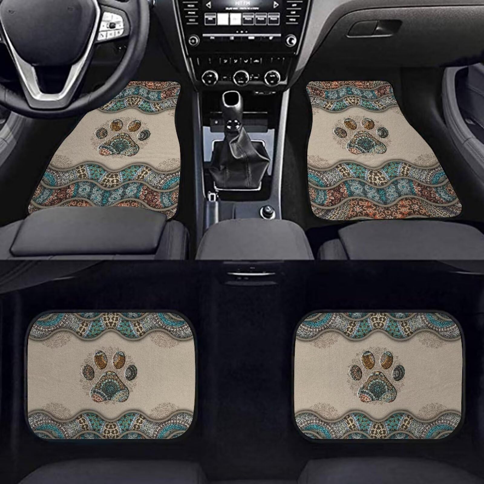 Boho Mandala pies łapa nadruk 4 sztuki dywaników podłogowych samochodowych, dywaniki chroniące podłogę pojazdu antypoślizgowe maty przednie i tylne dywany dywaniki samochodowe akcesoria