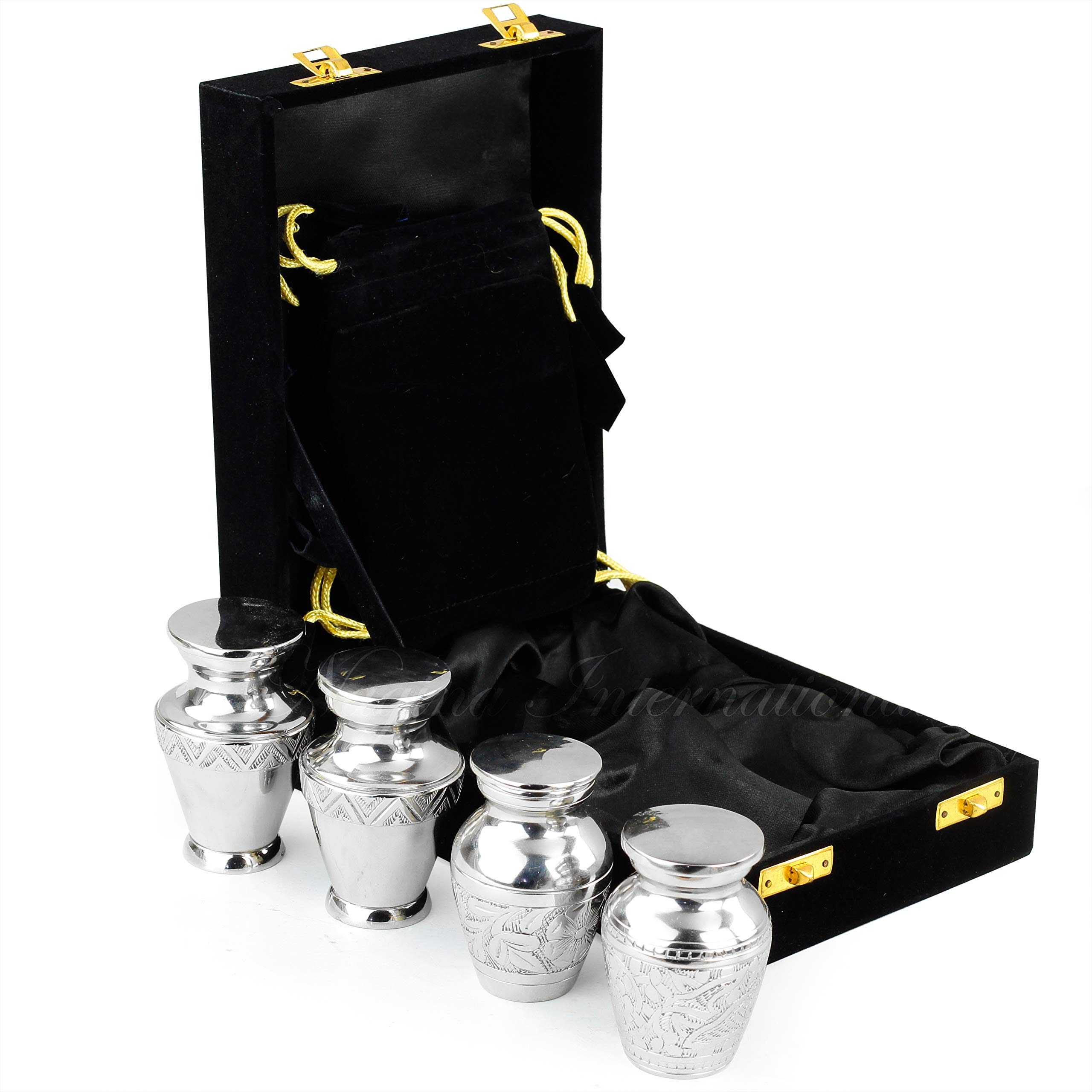 Urnas De Recuerdo Pequeñas Para Cenizas Humanas, Juego De 4 | Mini Maceta De Cremación Funeraria Con Caja De Terciopelo | Contenedor Y Caja De Almacenamiento De Restos Cremados (marrón Caramelo