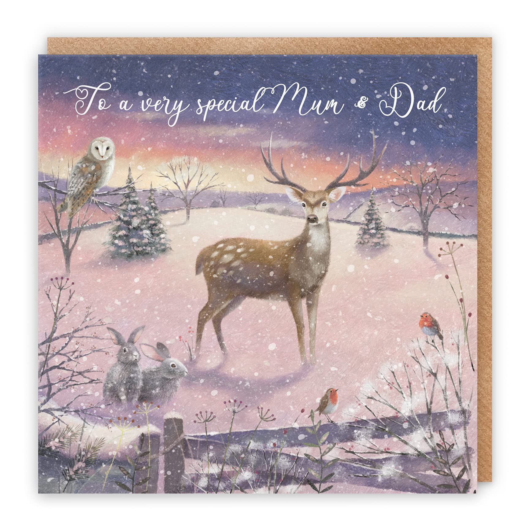 Hunts England - Mum And Dad Christmas Card - 'The Stag' - To A Very Special Mum & Dad - Luxury Card - Milo's Gallery Collection - Christmas Wording Inside - From Son/Daughter