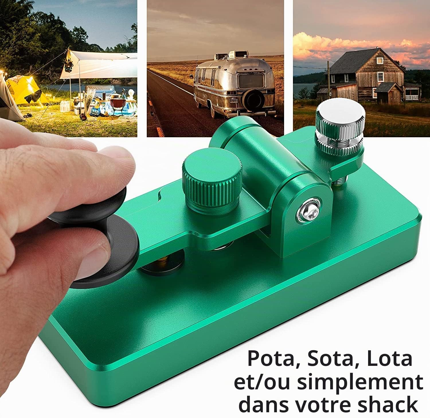 Putikeeg Classique Mini Clé Morse en Alliage D'aluminium - Code Télégraphe, Clé à Pagaie Simple, Mini-Key, Finger CW, Portable - Vert