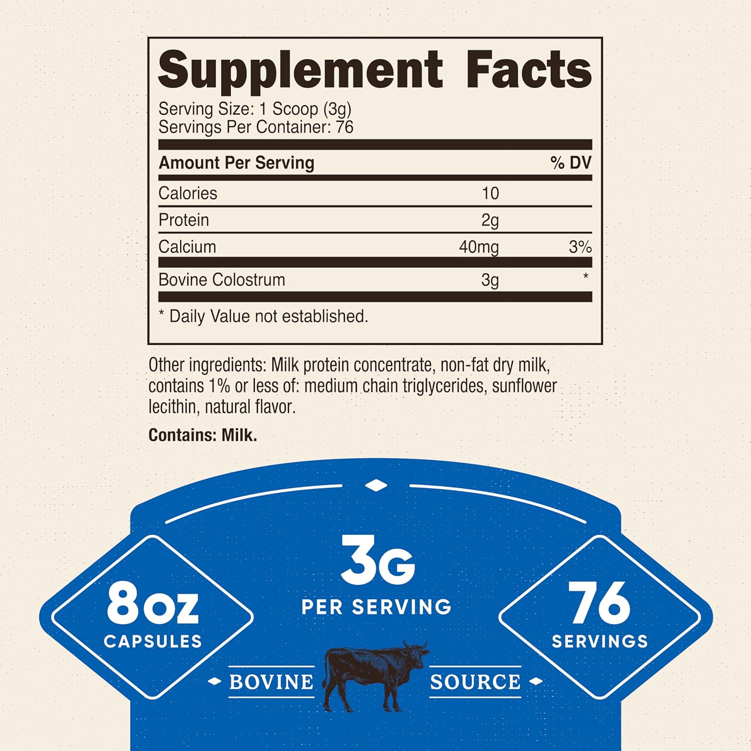 Nutricost Colostrum Powder 8 oz, Lactoferrin and Minimum 30% Immunoglobulins (IgG), from Bovine Colostrum, 3g Per Serving, 76 Servings - Image 2