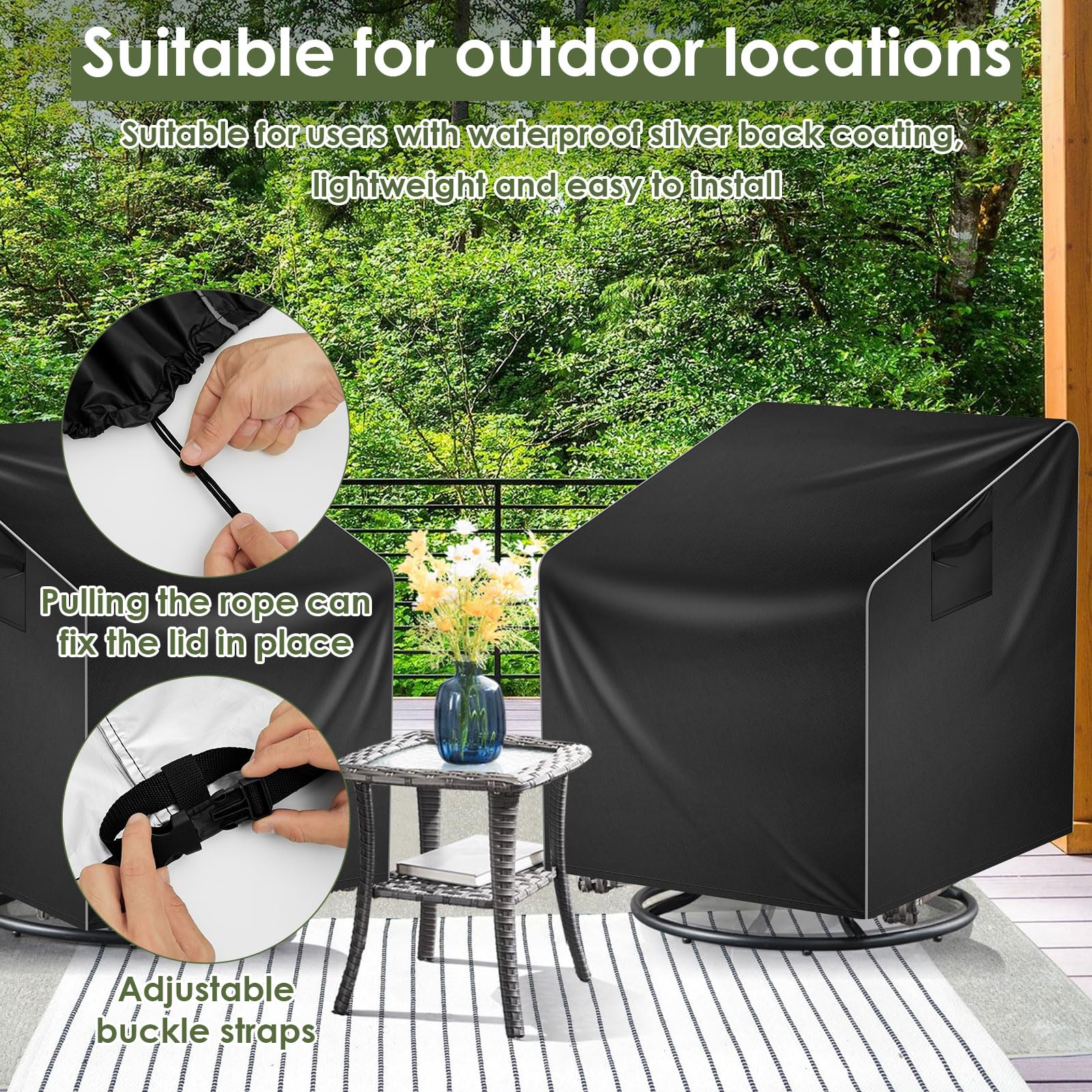 2 Stück Gartenstühle Abdeckung, 100x85x75cm | 210D Oxford Schutzhülle, Stuhlabdeckung Outdoor, Wetterfest und UV-Beständig.