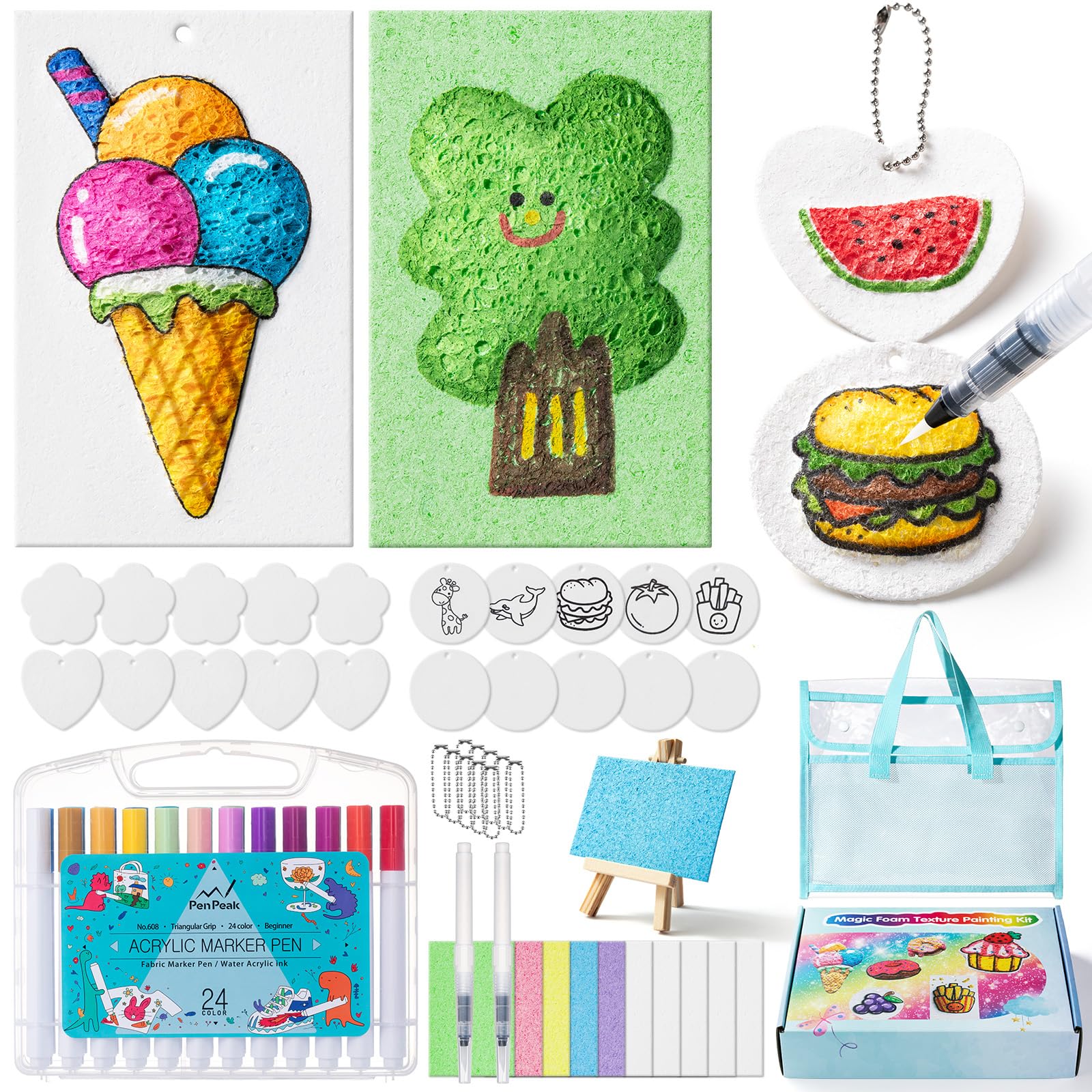 EXTSUD Magico Puffy Paint, 68 pezzi 3D Schiuma Texture Set da pittura per bambini con 30 fogli di carta da colorare, 24 pennarelli, accessori fai da te e set creativo