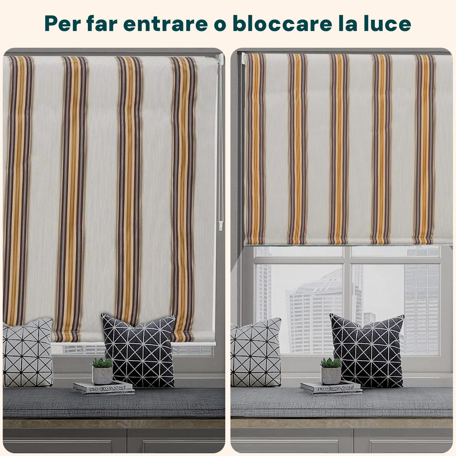 Tenda da Sole a Caduta 150x250 cm con Rullo in Alluminio, Parasole Esterno a Righe Beige, Attacco Soffitto Incluso
