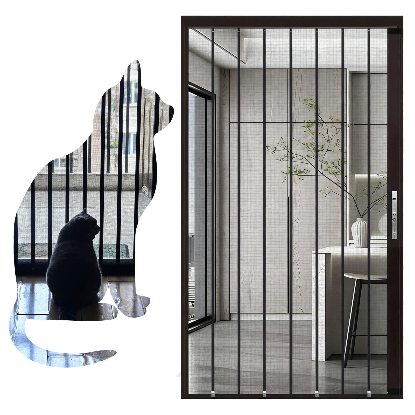 Rejas para Ventanas Exteriores Malla Mosquitera Extensible Alta Altura Puertas, Ideal Gatos Perros, Mosquitera Repuesto Ligera Cerradura, Valla Protectora Antiarañazos(W55xH60cm/22x24in)