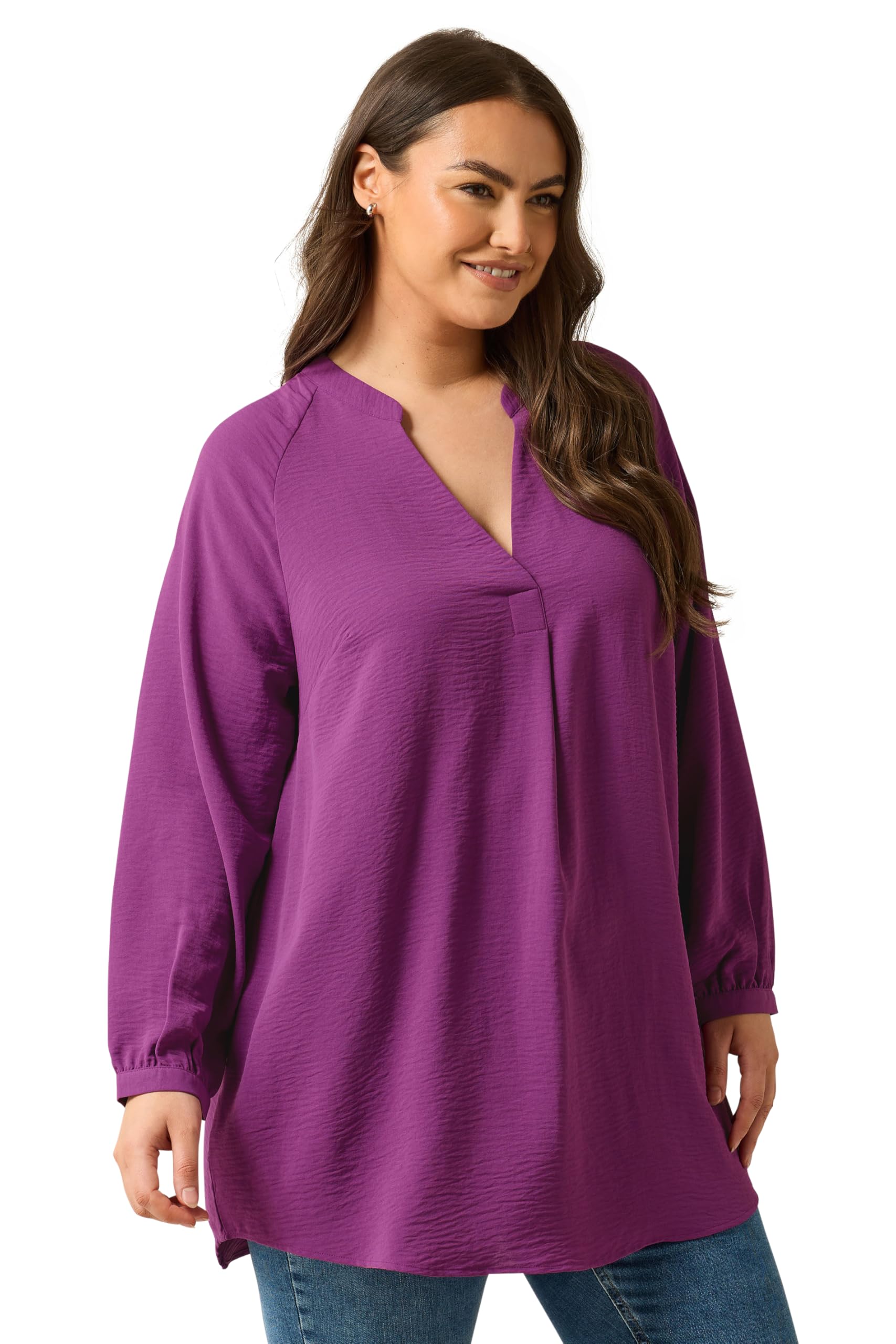 Evans Women's Pink Plus Notch Neck Long Sleeve Blouse Size 26-28