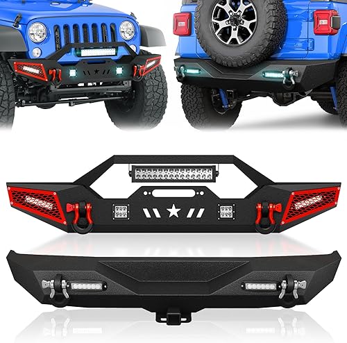 Miniatura 1 de Parachoques delantero y trasero compatible con Jeep Wrangler JL JLU Unlimited Rock Crawler 2018-2024 con placa de cabrestante, armadura pintable,