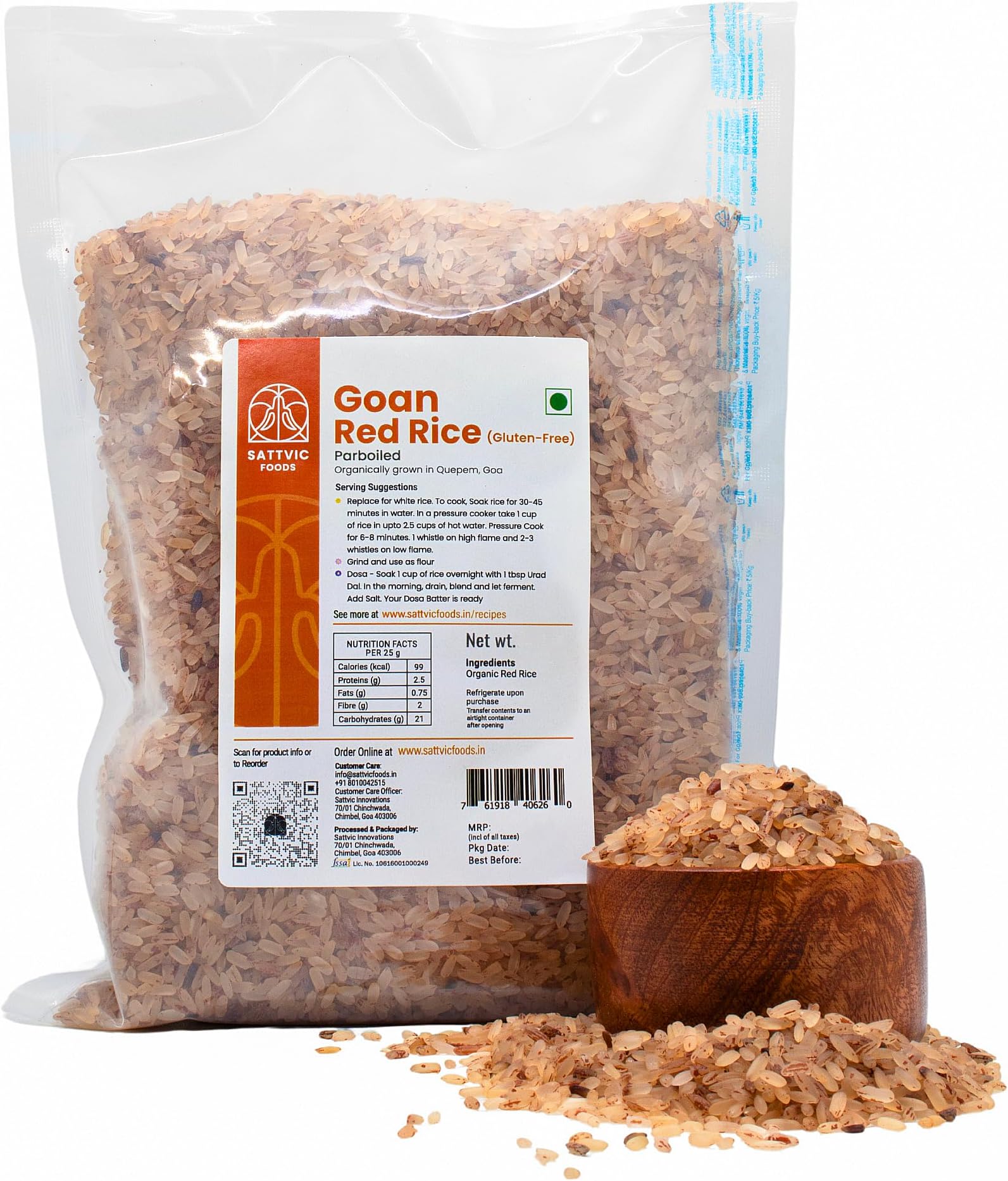 Sattvic Foods Goan Red Rice (9 kg) Parboiled | High in Fibre | Low Glycemic Index | Nutrient Rich | Healthier Substitute for White Rice | Use in Salads, Soups and Kheer