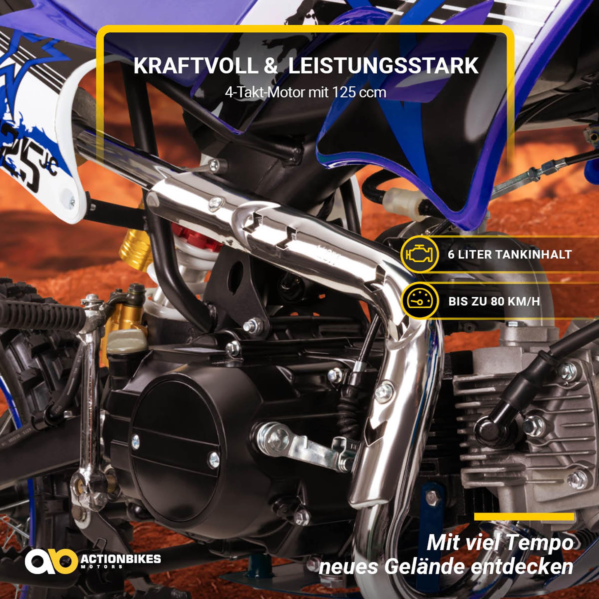 Actionbikes Motors Crossbike JC125 | 4-Takt 125ccm Benzinmotor (Schwarz) | Bis 𝟖𝟎 km/h | Motorrad | Pocket Bike | Dirt Bike | Motocross | Pocketbike | Motorsport | Dirtbike | Enduro ab 14 Jahren
