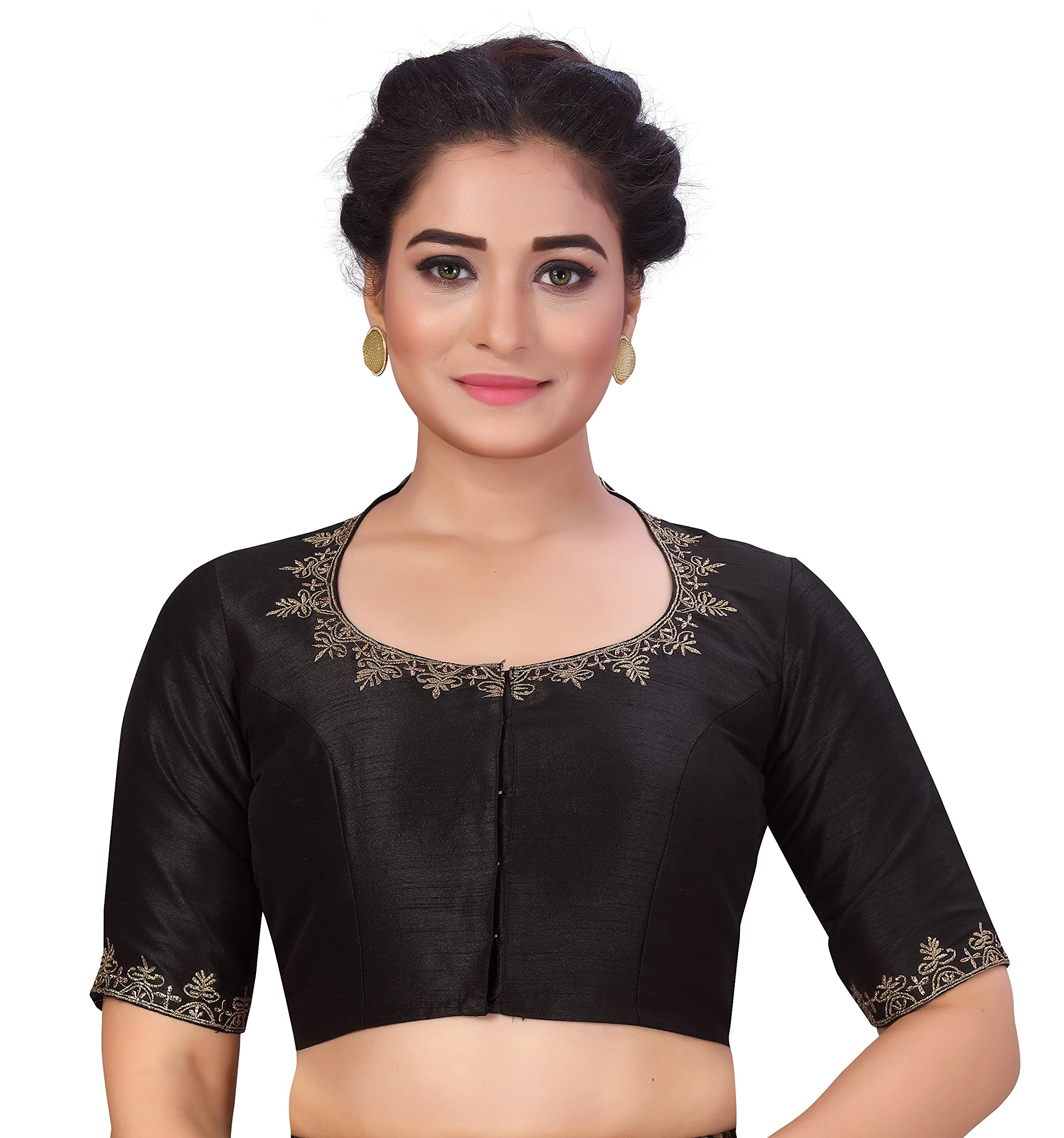 studio shringaar Women's Readymade Cotton Embroiderd Saree Blouse with Elbow Length Sleeves-picture-25