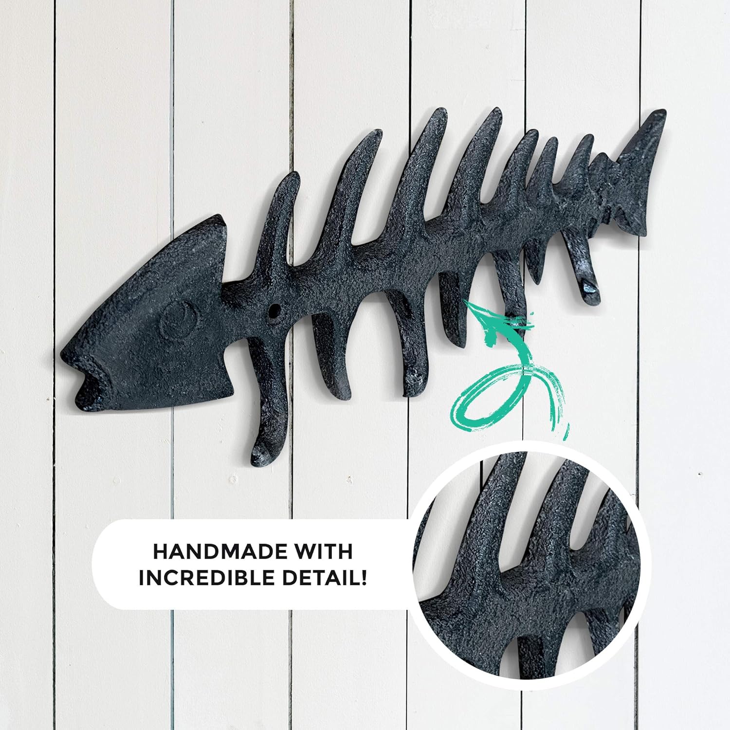 Wallcharmers Large Fish Bone Key, Leash, & Towel Holder | Nautical Home & Wall Decor - Image 5