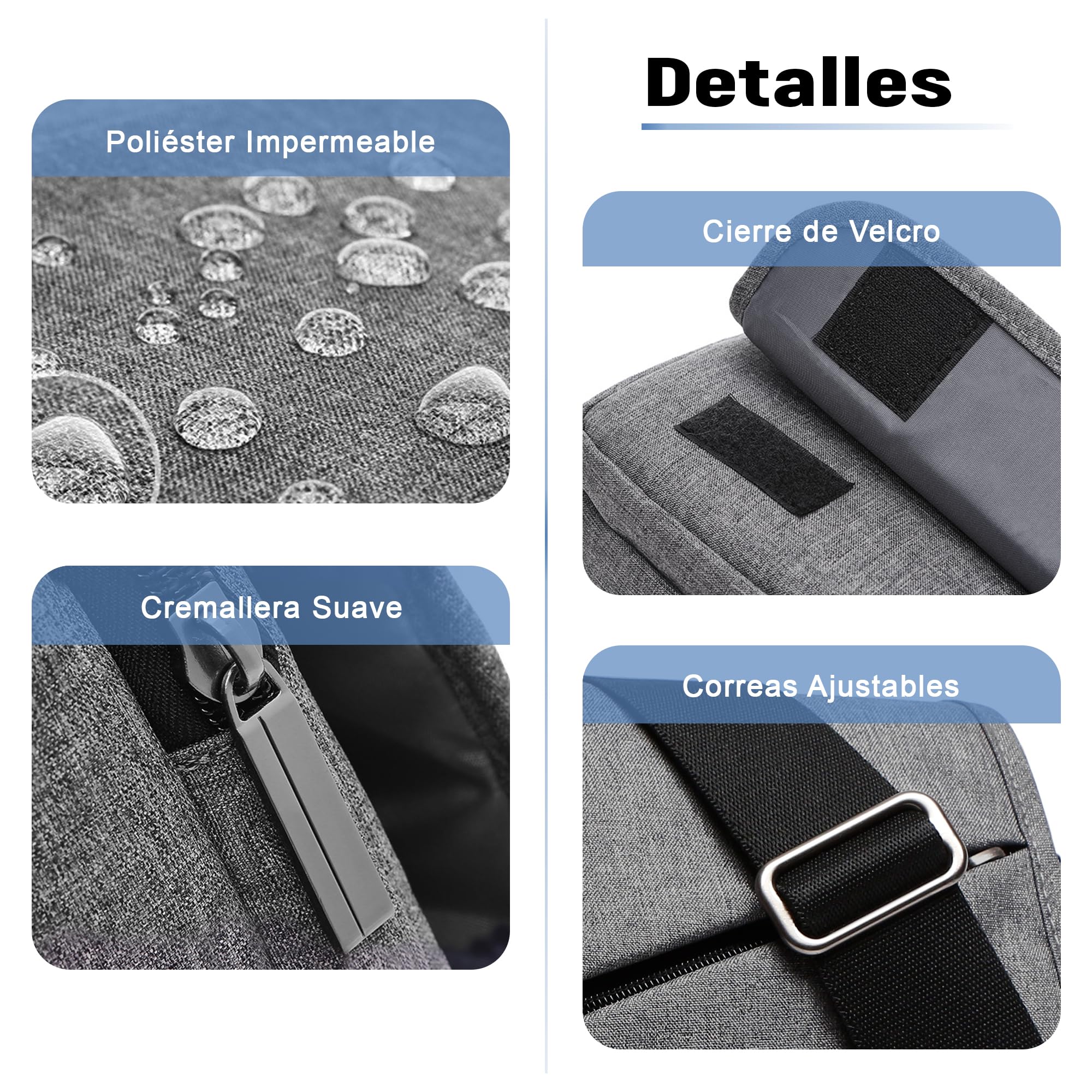VARLIVOO Moda Bolsos de Hombro para Hombre Bolsa de Mensajero 13 Pulgadas Laptop Bolsas Cruzados Conmutar Viaje Colegio Trabajo Poliéster Gris