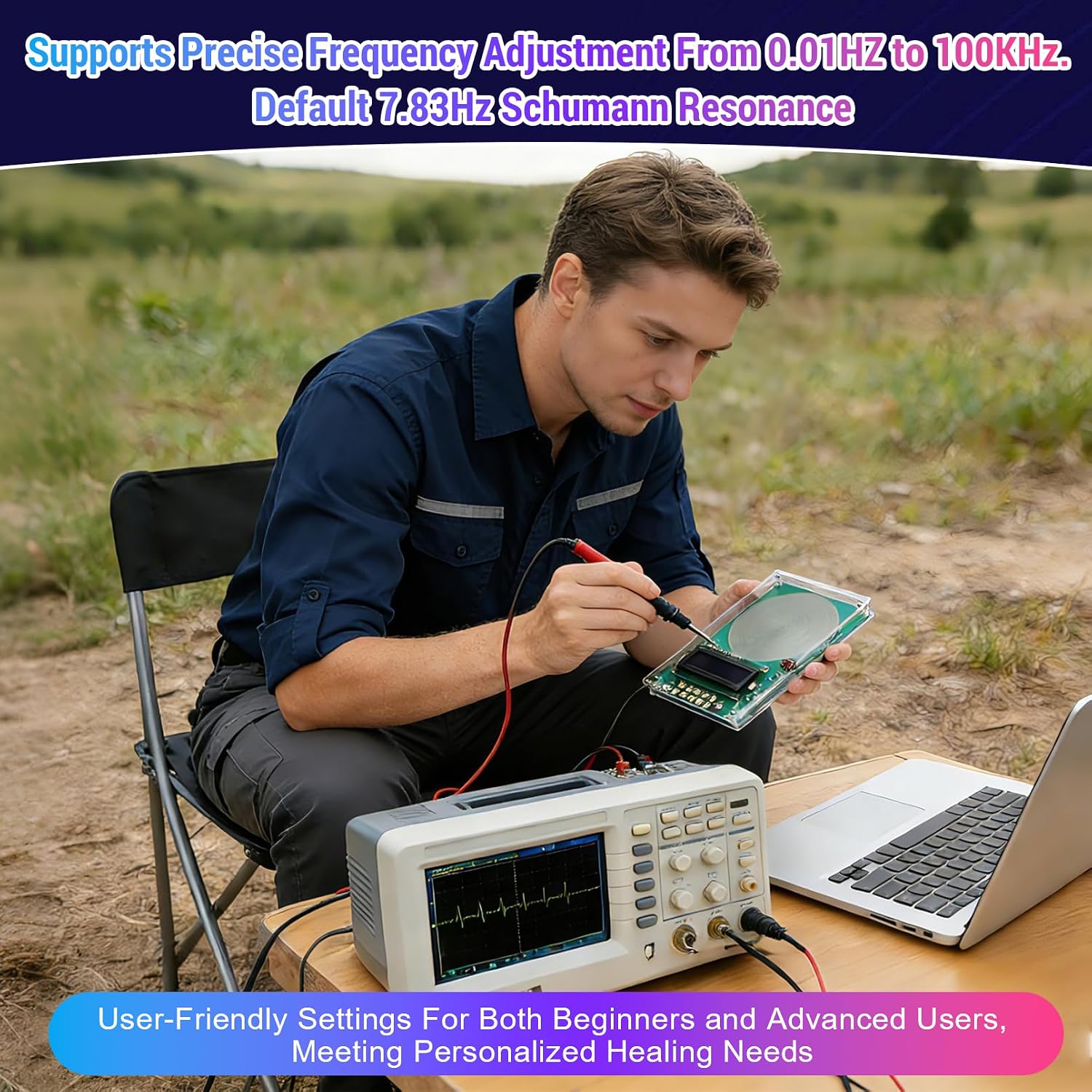 Sound Therapy Tool Schumann Resonance Frequency Generator 0.01Hz-100KHz Adjustable, 7.83Hz Earth Frequency for Deep Sleep, Yoga & Meditation Acrylic Case, LCD Display.
