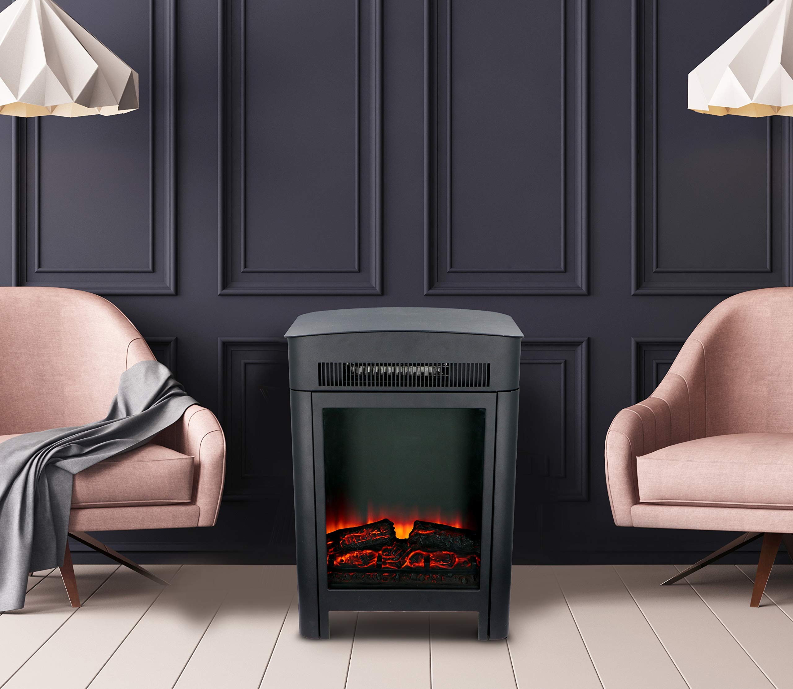 alpina Chimenea Esférica Eléctrica Lucerna – Chimenea Eléctrica Independiente con Calefacción – Estufa Eléctrica 1800-2000W – Efecto Llama Realista – Chimenea Eléctrica Compacta