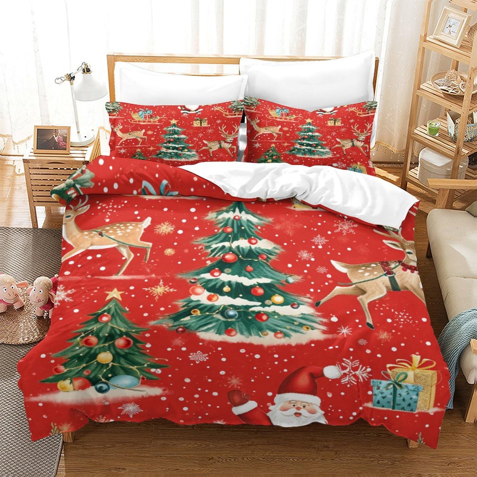 Wbcfghjkn Style-12 Christmas Elements Duvet Cover Sets Quilt Cover Bedding Sets Bed Covers With Pillowcases With Zipper Closure Hypoallergenic Soft Breathable Microfiber Single（140X200cm）