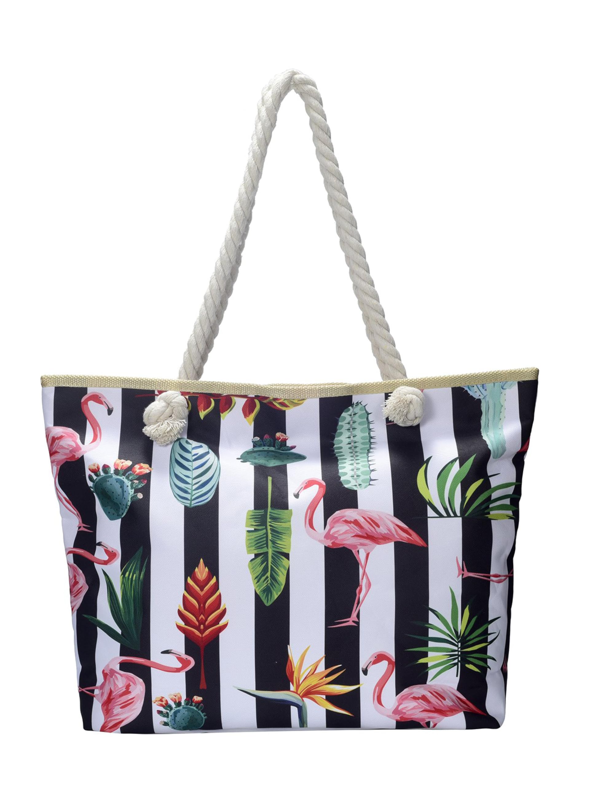 DonDon Strandtasche XXL mit Reißverschluss - Umhängetasche Damen, Shopper Tasche Damen im Beach Look mit Schulterriemen - Urlaub Must Haves Beach bag