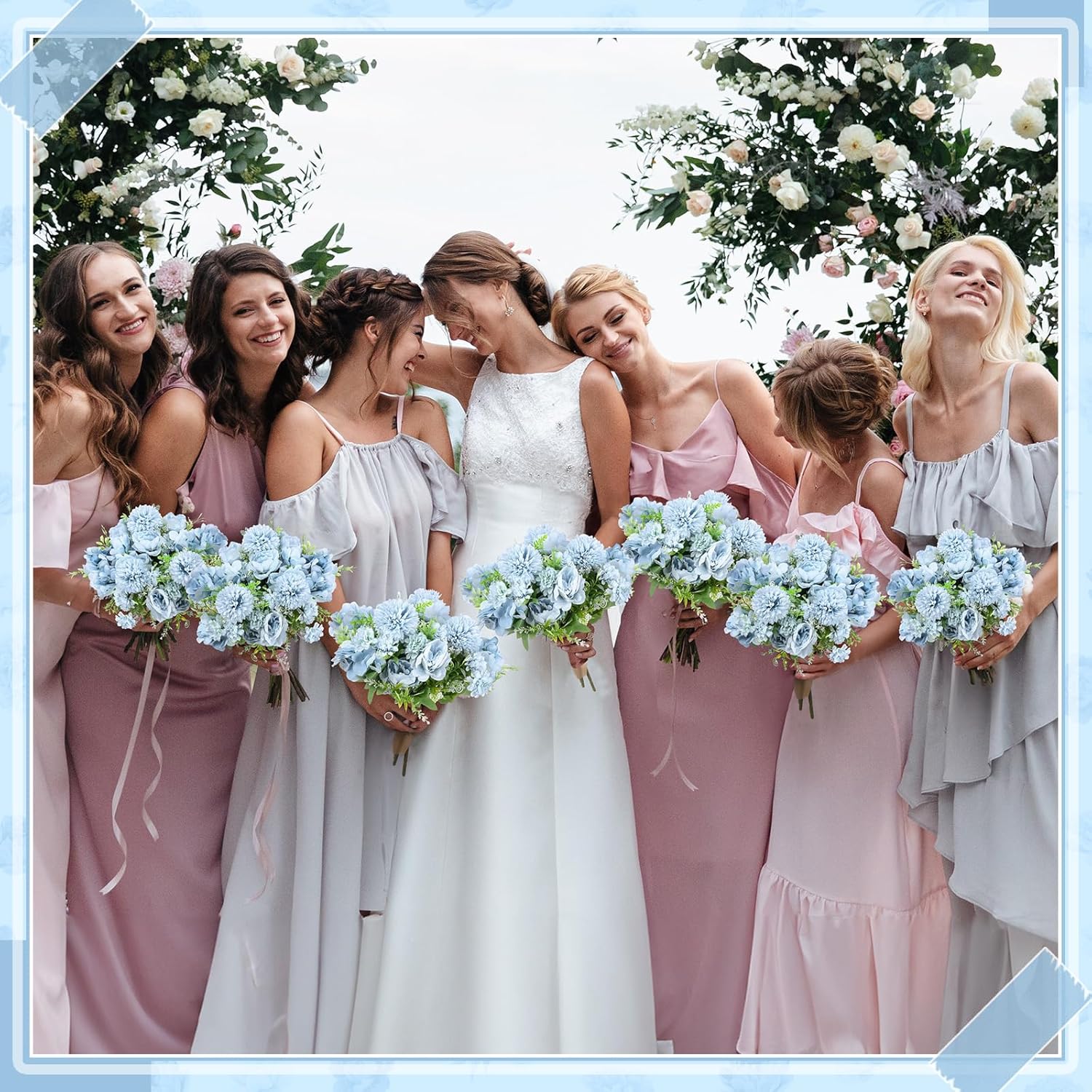 Lyrow 8 Pcs Peony Artificial Flowers Fake Silk Hydrangea Bouquet Elegant Peony Flowers for Wedding Decoration Faux Realistic Floral for Home Party Table Centerpieces Arrangement (Blue) - Image 7