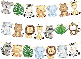 Jungle Safari Animal Banners 2pcs Safari Animals Birthday Party Cutout Banners Animal Theme Party Garland Decorations for Wild One Baby Shower Supplies