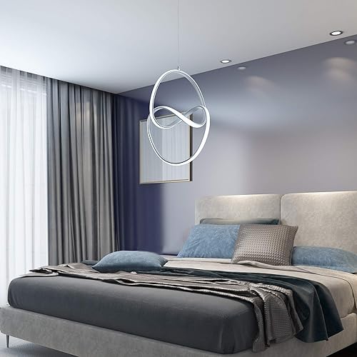 Miniatura 8 de Lámpara colgante regulable, lámpara LED moderna de pantalla ondulada de 43 pulgadas, lámpara colgante LED con altura ajustable, candelabros de