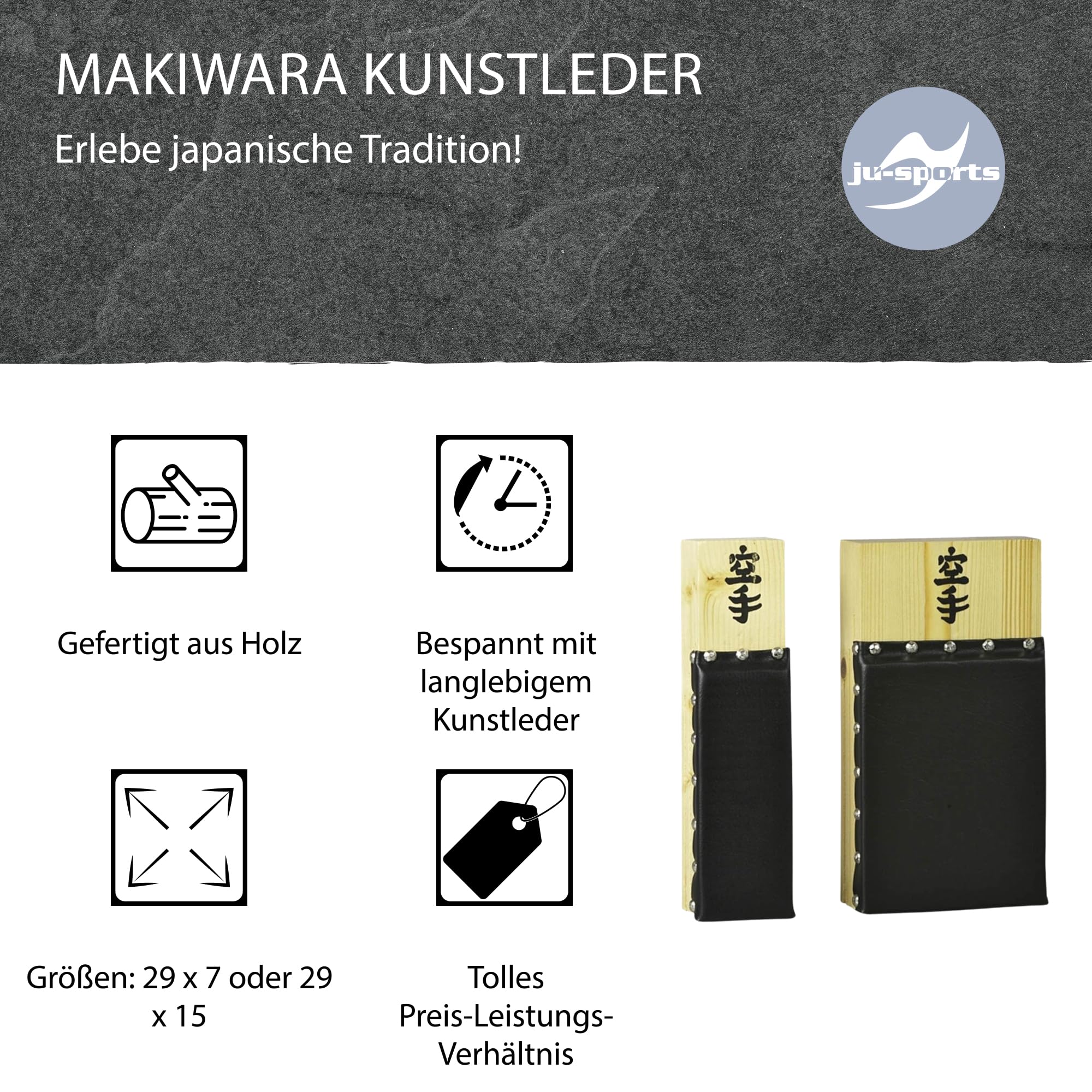 Ju-Sports Makiwara Kunstleder Schlagpolster Kampfsport 1 STK I Traditionelles Trainingsgerät im Budosport I Aus Holz I Für die Wand