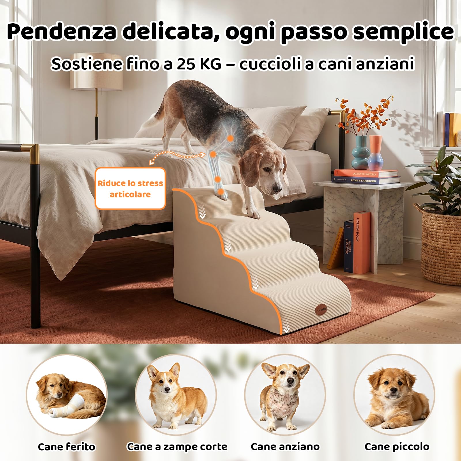 X XBEN Scala er Animali, Scale per Cani e Gatti Piccoli, Anziani e Feriti | 33D Schiuma ad Alta Densità, Pendenza Dolce, Fodera Lavabile, Aderenza, Antiscivolo, per Letto e Divano, 4 Gradini, 50 CM