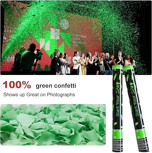 Miniatura 3 de Confetis verdes, poppers de confeti biodegradables de 15 pulgadas, lanzadores de confeti accionados por aire para cumpleaños, bodas, celebraciones
