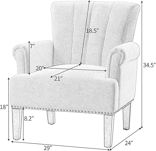 Miniatura 2 de Henf Silla Accent con remaches de poliéster, silla de sala de estar, sofá individual, silla de barril con patas de madera de goma, silla tapizada