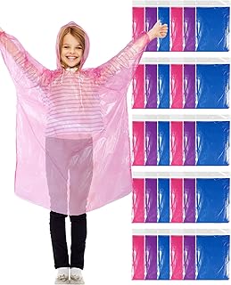 30 Pcs Kid Rain Ponchos Bulk Disposable Ponchos for Kid Emergency Raincoat with Drawstring Hood and Elastic Sleeves