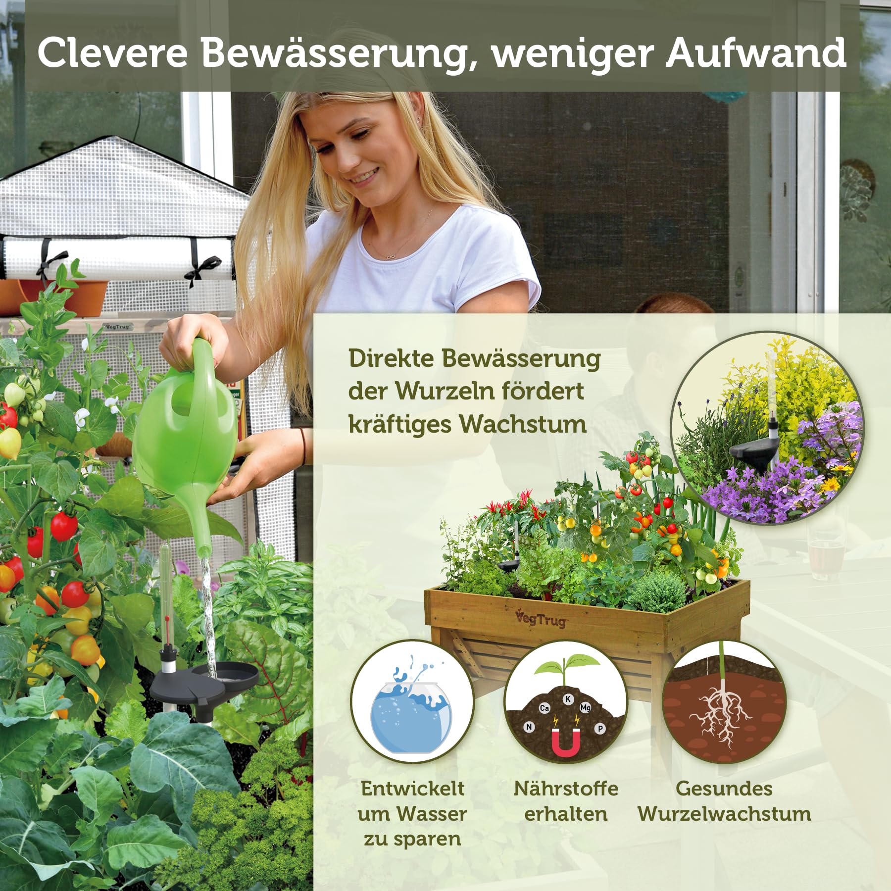 VegTrug Bewässerungsset für Hochbeet Classic 1 m - 11-Liter-Reservoir | Selbstbewässerungssystem mit Kapillarwirkung & Wasserstandsanzeige - ideale Bewässerung für gleichmäßige Feuchtigkeit