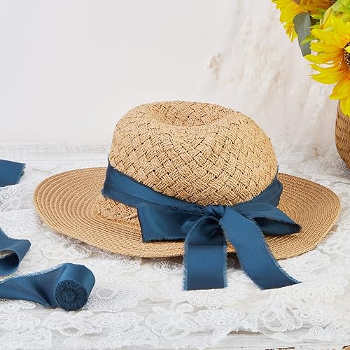 Miniatura 5 de Keypan Cinta azul oscuro para envoltura de regalos, cintas de tela deshilachada de gasa de satén de seda para manualidades, ramos de flores,