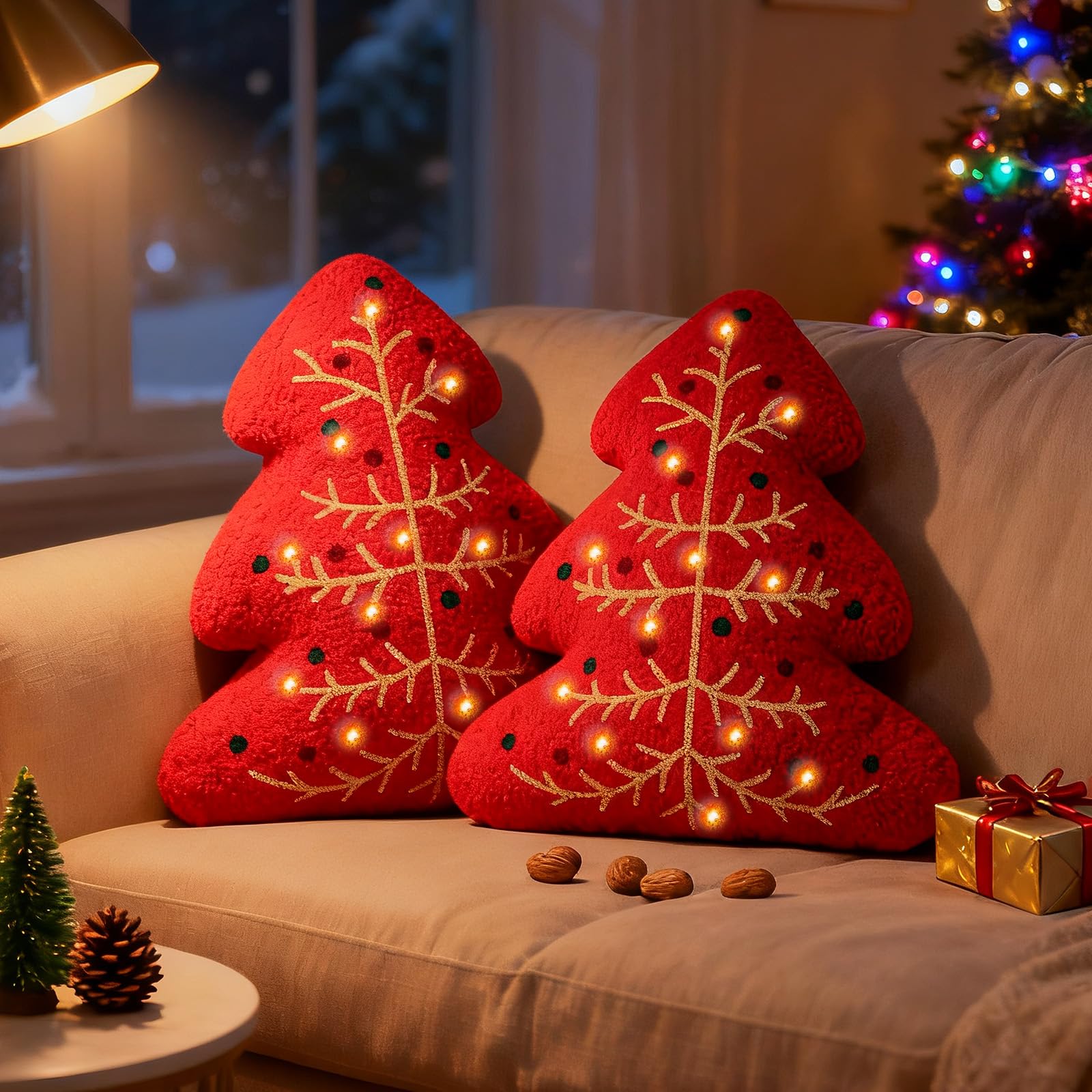Coussin arbre de Noël lumineux Lanpn pour illuminer vos soirées d'hiver au salon