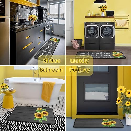 Miniatura 5 de Juego de 2 alfombras de cocina de girasol, antideslizantes, lavables, de microfibra, alfombras y tapetes para cocina, decoración de granja,