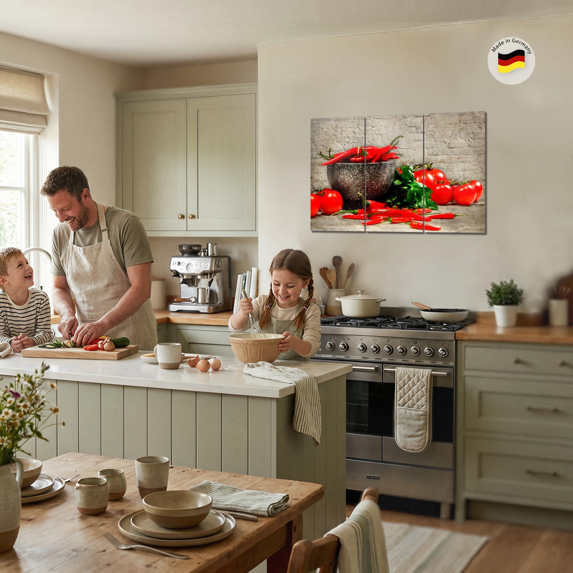 Runa Art Cucina Verdure Quadri Soggiorno Grande Marrone Rosso Legno 120 x 80 cm 3 Pezzi Decorazione Murale 005831a