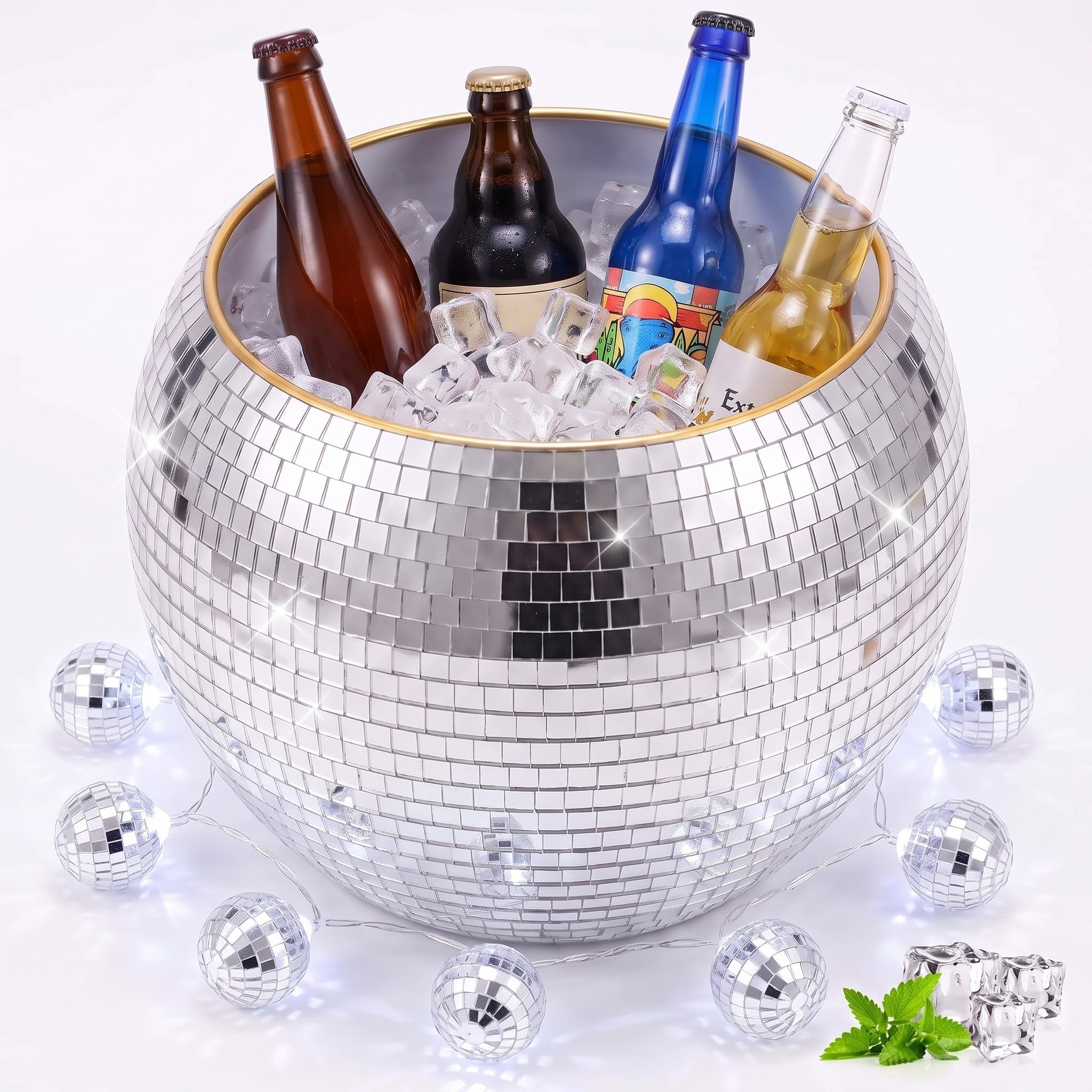 meekoo Cubo de hielo de bola de discoteca de 9.8 pulgadas con luces LED de