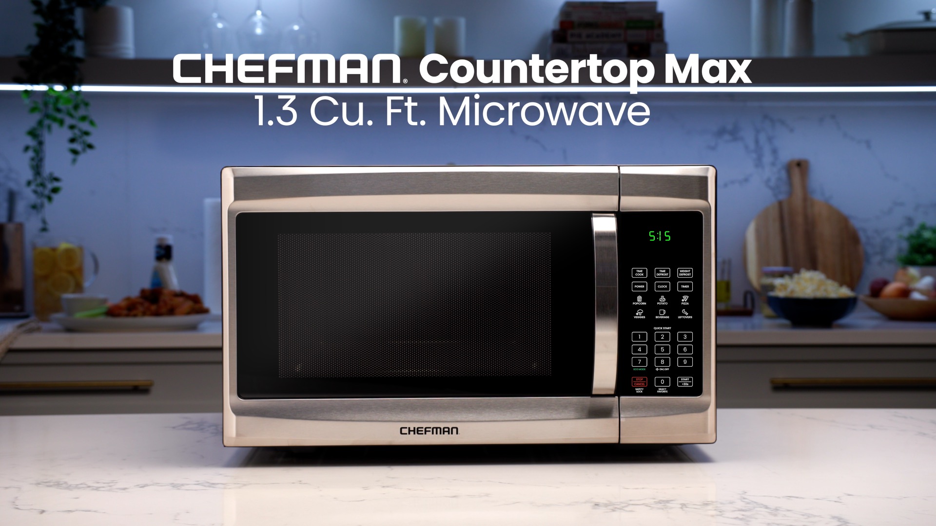 Image of Chefman Countertop Microwave Oven, 1.3 Cu. Ft. Digital, Stainless Steel, 1000 Watts, with 6 Auto Menus, 10 Power Levels, Eco Mode, Memory, Mute Function, Child Safety Lock, Easy Clean Microwave Ovens