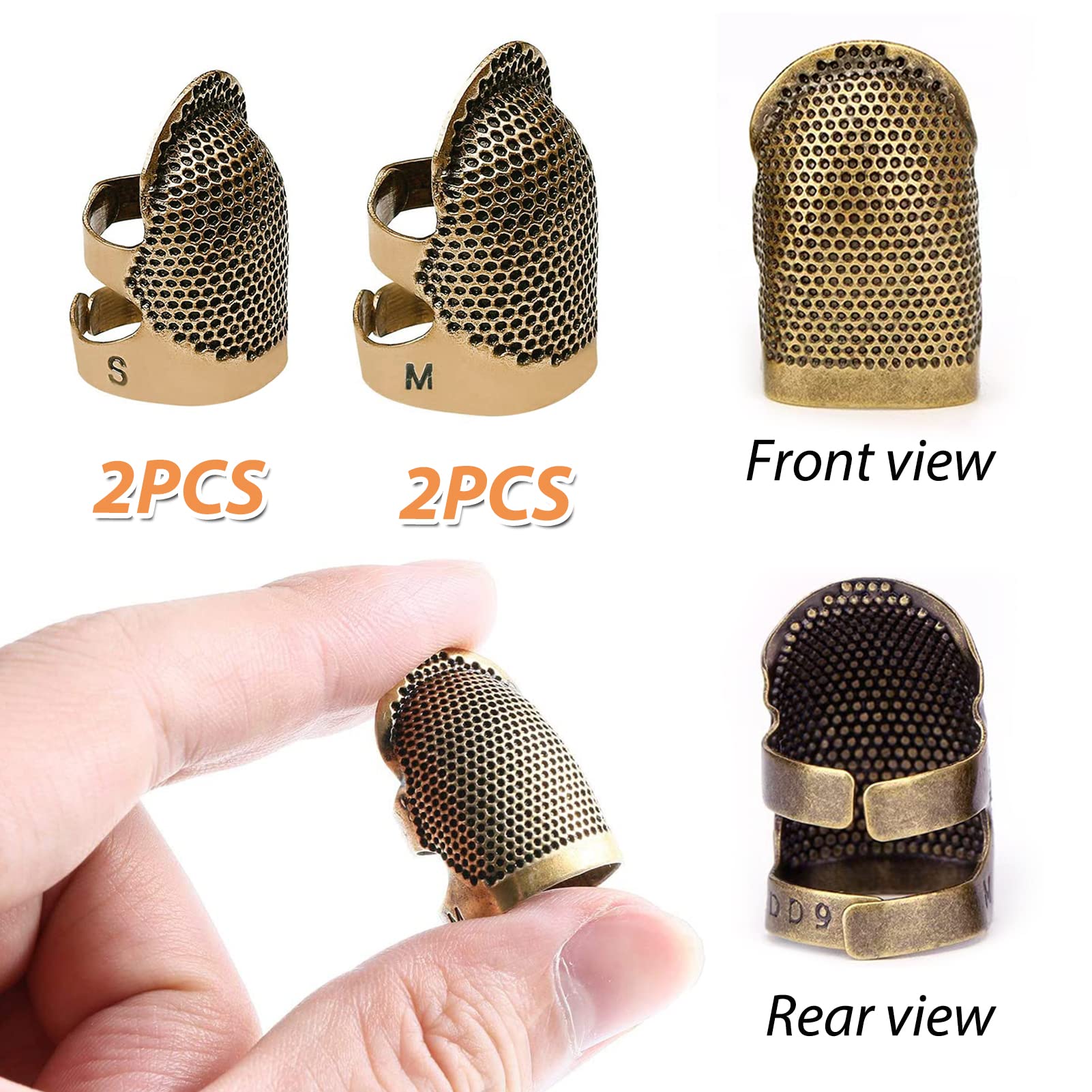 4 Ditali Da Cucito In Metallo - 2 Misure (15 E 17 Mm), Regolabili, Per Protezione Dita Durante Il Cucito - Foto 6