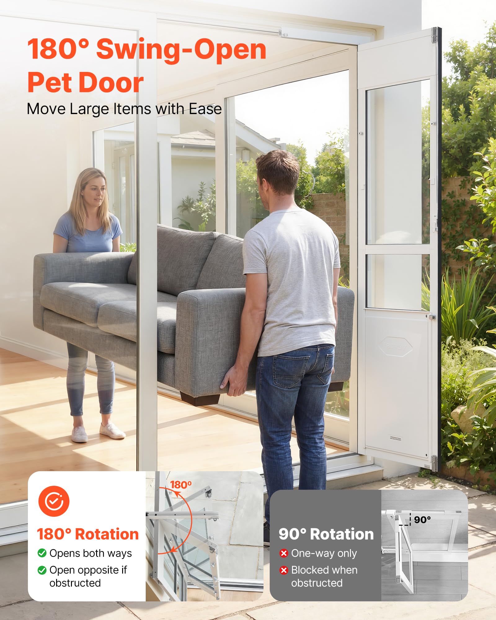 VEVOR Puerta Abatible de Vidrio con Entrada para Perros, 180° Altura Ajustable, Marco de Aleación de Aluminio, Puerta para Mascota 34,6 x 60 cm con Cerradura Magnética, Compatible con Perros Grandes